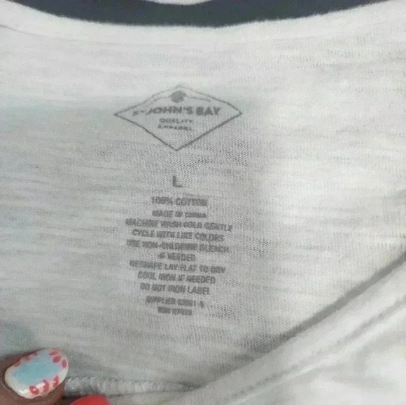 St John's Bay Round Neck Long Sleeve Shirt - Striped Black/White Women's Size L - Picture 5 of 7